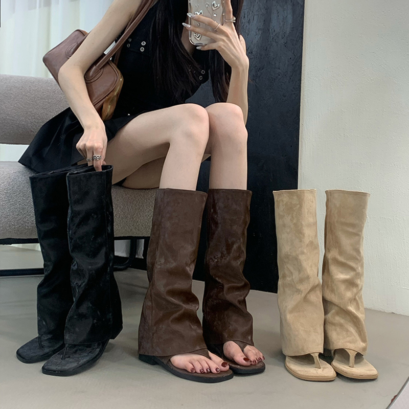 Women'S Fashion Korea - Женские сапоги с вырезами, бархатные, до